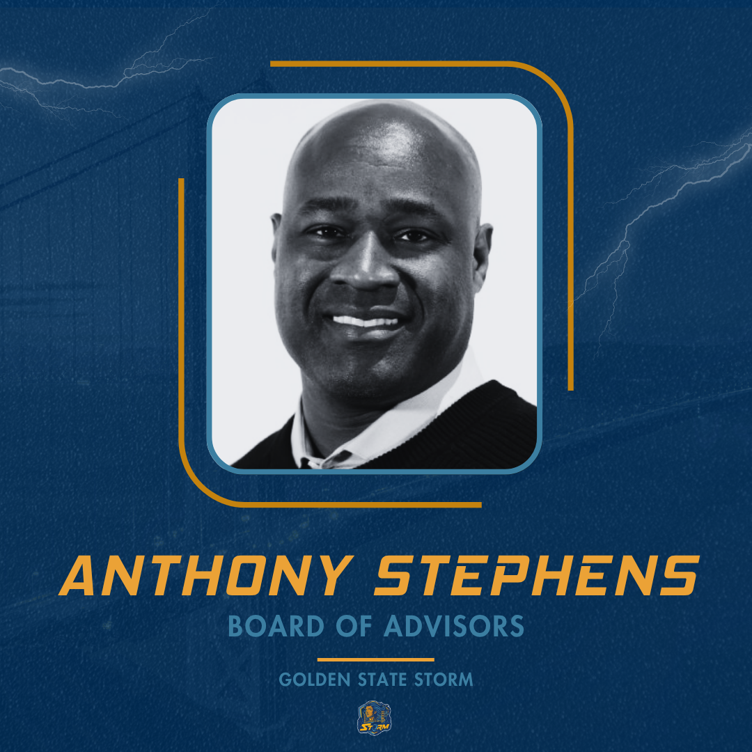 Portrait of a man with text indicating his role as a board member on a blue background