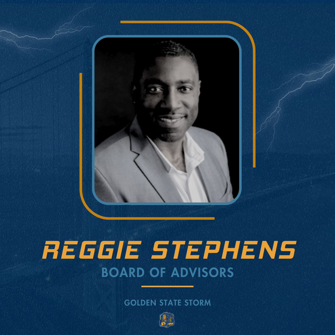 Portrait of a man with text indicating his role as a board member on a blue background