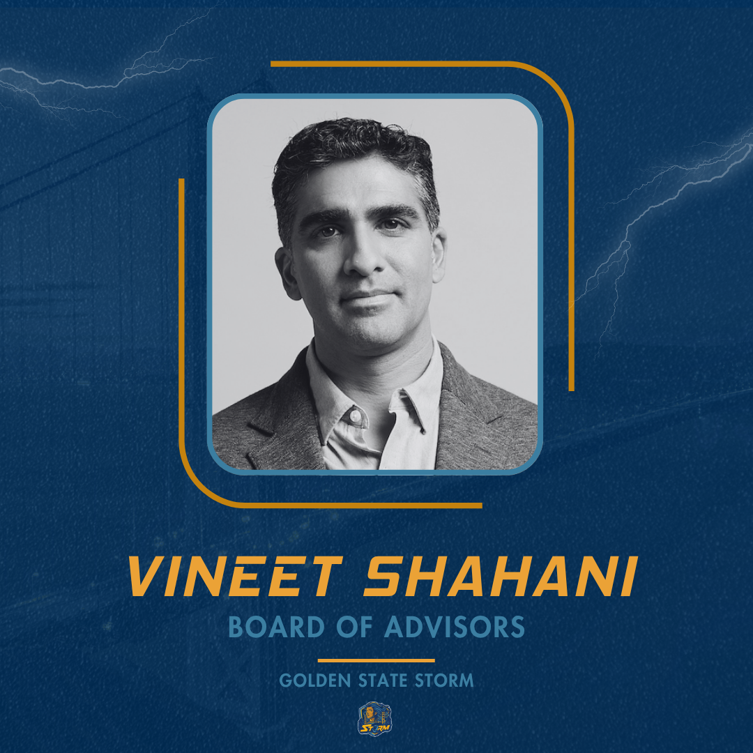 Portrait of a man with text indicating his role as a board member on a blue background